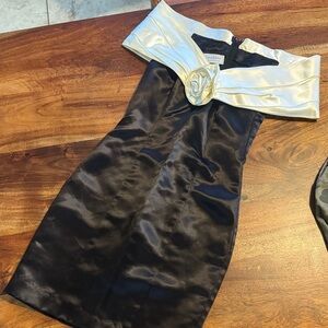 Elegant Strapless Black and Cream Dress